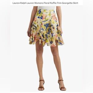 Lauren Ralph Lauren NWT $185 Floral Ruffle Trim Georgette Skirt 16